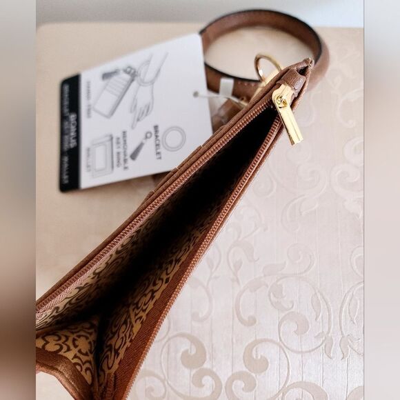 Brown Leather Card Holder with Keychain Wristlet - Picture 3 of 5